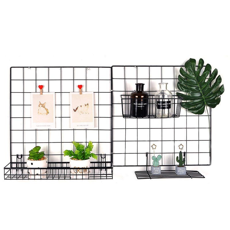 ANZOME Wire Wall Basket, Grid Basket with Hooks, Wall Mounted Organizer for Wall Grid, Kitchen Organizer, Wire Storage Shelf Rack for Home Supplies, Wall Decoration(Black) - Image 5